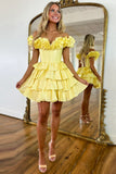 A-Line Sparkly Golden Sleeveless Ruffle Tiered Corset Homecoming Dress