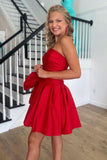 Red A Line Strapless Homecoming Dress with a Big Bowknot