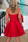 Red A Line Strapless Homecoming Dress with a Big Bowknot