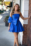 Red A Line Strapless Homecoming Dress with a Big Bowknot