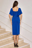 Royal Blue V Neck Chiffon Half Sleeves Short Prom Dress