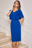Royal Blue V Neck Chiffon Half Sleeves Short Prom Dress