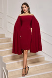 Cape Sleeve Burgundy Off The Shoulder Tight Short Prom Dress