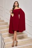 Cape Sleeve Burgundy Off The Shoulder Tight Short Prom Dress