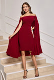 Cape Sleeve Burgundy Off The Shoulder Tight Short Prom Dress