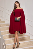 Cape Sleeve Burgundy Off The Shoulder Tight Short Prom Dress
