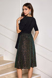 Sparkly Sequins Black V Neck Half Sleeves Prom Dress
