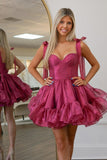 Metallic Pink A Line Short Corset Homecoming Dress with Ruffles