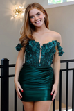 Off the Shoulder Black Corset Tight Homecoming Dress with Appliques