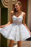 White A-Line Corset Floral Homecoming Dress