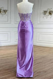 Sparkly Purple Beaded Corset Strapless Prom Dress with Split