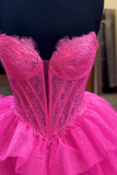 Sparkly Fuchsia Tiered Tulle Corset Princess A Line Prom Dress