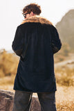 Men's Fluffy Black Shawl Lapel Faux Fur Long Coat