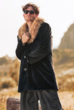 Men's Fluffy Black Shawl Lapel Faux Fur Long Coat