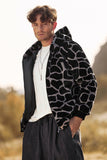 Men Leopard Faux Fur Zip-Up Hoodie Coat