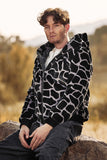 Men Leopard Faux Fur Zip-Up Hoodie Coat