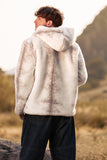 Ivory Faux Fur Hoodie Men's Coat with Zipper