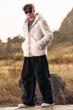 Ivory Faux Fur Hoodie Men's Coat with Zipper