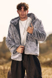 Grey Midi Men's Shearling Coat with Hooded