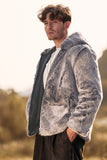 Grey Midi Men's Shearling Coat with Hooded
