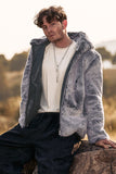 Grey Midi Men's Shearling Coat with Hooded