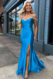 Silver Corset Off The Shoulder Mermaid Prom Dress With Slit
