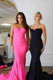 Hot Pink Mermaid Corset Tight Strapless Prom Dress