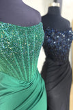 Sparkly Black Beaded Corset Mermaid Strapless Prom Dress