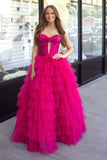 Black Hollow-out Corset Tulle Tiered A Line Prom Dress