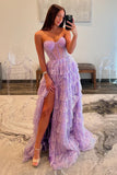 Sparkly Purple Corset Tiered Sequins Strapless Prom Dress