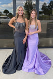 Mermaid Corset Tight Purple Prom Dress with Beaded