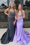 Mermaid Strapless Beaded Satin Black Prom Dress