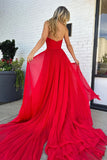 Red Hollow-out Strapless Ruched Prom Dress with Slit