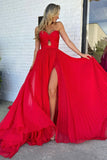 Red Hollow-out Strapless Ruched Prom Dress with Slit