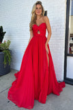 Red Hollow-out Strapless Ruched Prom Dress with Slit
