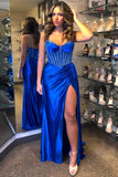 Mermaid Ruched Beaded Royal Blue Prom Dress
