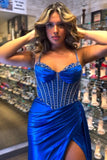 Mermaid Ruched Beaded Royal Blue Prom Dress