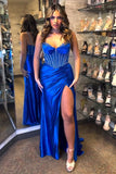 Mermaid Ruched Beaded Royal Blue Prom Dress