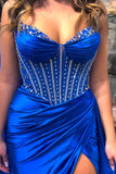 Mermaid Ruched Beaded Royal Blue Prom Dress