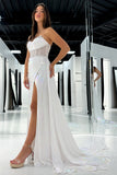 Sparkly Mermaid Strapless Corset White Prom Dress with Side Cape