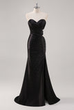 Sparkly Black Mermaid Strapless Prom Dress