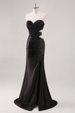 Sparkly Black Mermaid Strapless Prom Dress