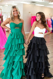 Royal Blue Sweetheart Chiffon A-Line Tiered Prom Dress with Slit