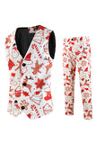 Printed Christmas White 3-Piece One Button Prom Men's Suits