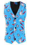 Men's Blue Christmas Printed 3-Piece One Button Party Suits