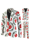 White Christmas Printed 3-Piece One Button Men's Suits