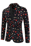 3-Piece Men's Christmas Printed Black Party Suits