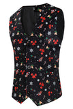 3-Piece Men's Christmas Printed Black Party Suits