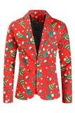 Red Notched Lapel 3-Piece Christmas Printed Men's Suits