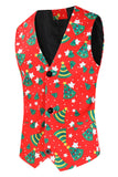 Red Notched Lapel 3-Piece Christmas Printed Men's Suits